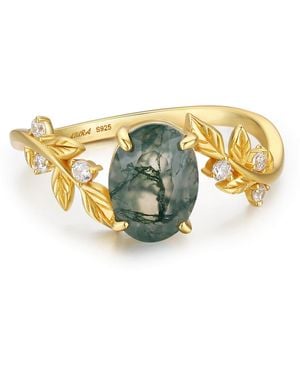 Azura Jewelry New York Between The Leaf Oval Moss Agate Ring Vermeil - Metallic