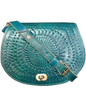 Berber Leather The Temara Embossed Saddle Bag - Green