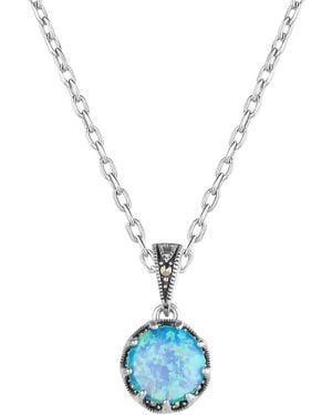Spero London High Quality Round Opal Sterling Pendant Necklace - Blue