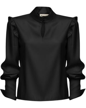 Julia Allert Designer Satin Blouse With Bishop Sleeves And Stand Collar – - Black