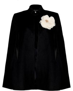 Laines London Neutrals Laines Couture Wool Blend Cape With Embellished Cream Corsage - Black