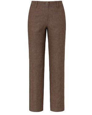 Conquista Long Straight Linen Trousers - Brown