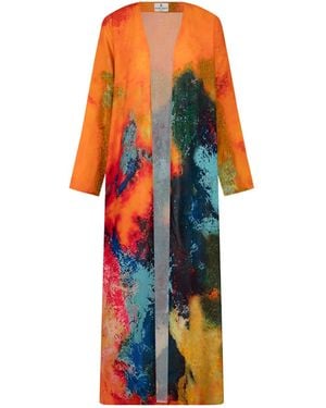 DHARA SHETH DUBAI Canvas & Chaos Abstract Long Kimono - Orange