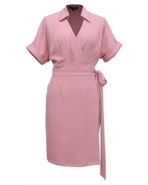 Smart and Joy Wrap Minimalist Dress And Italian Collar - Pink