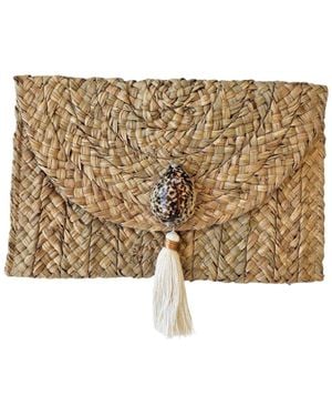 OhSun Neutrals Moana Tiger Shell & Straw Clutch - Natural