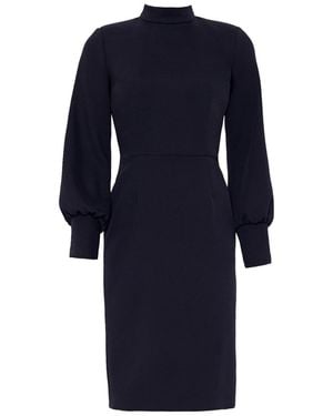 Nomi Fame Ra High Neck Long Sleeve Crepe Midi Dress - Blue