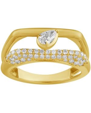 Artisan 14K Pear Diamond Open Ring With Pave Diamonds - Metallic