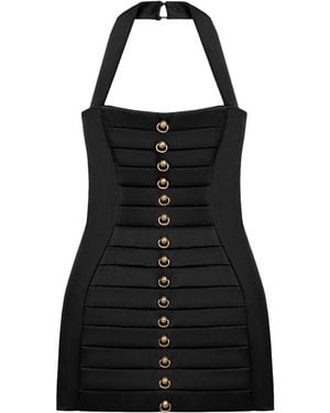 Nocturne Pleated Detail Embellished Mini Dress - Black