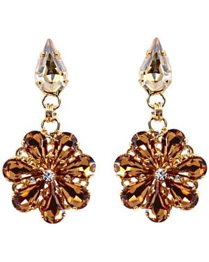 DAMAPREZIOSA Neutrals Daisy Pendant Earrings With Crystal Drops - Metallic