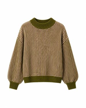 Mind Traveler Khaki & Striped Knit Emma Jumper - Green