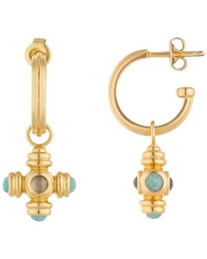 Lulu B London Topaz Cross Gemstone Charm Hoop Earrings - Metallic