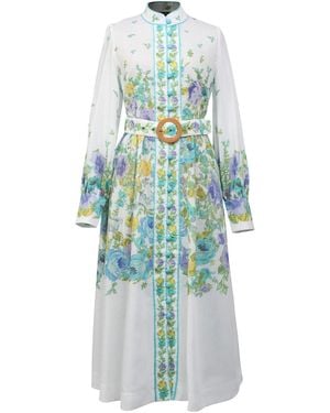 Smart and Joy Placement Print Floral Midi Dress - Blue