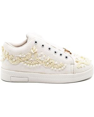 Rettrose Eloise Luxury Canvas Handmade Embellished Tennis Shoe - White