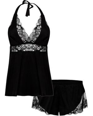 Oh!Zuza Satin Pyjama Set With Lace - Black