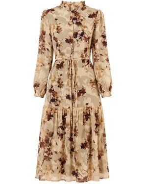 John Abgin Chiffon Ruffle Tiered Midi Dress - Natural