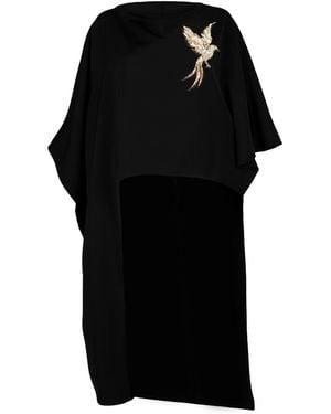 Laines London Laines Couture Asymmetric Blouse Cape With Embellished Bird Of Paradise - Black