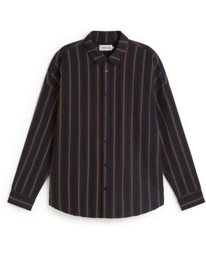 Thinking Mu Haru Oversize Seersucker Striped Shirt - Black