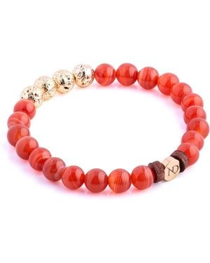 N'damus London Leather, & Carnelian Gemstone Beaded Bracelet - Red