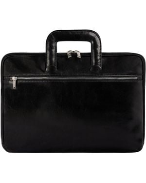 Time Resistance Leather Briefcase Laptop Bag - Black