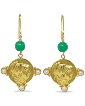 Vintouch Italy Athena Pearl & Chrysoprase Earrings - Metallic