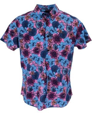 lords of harlech Tim Hibiscus Garden Shirt In Pink - Blue