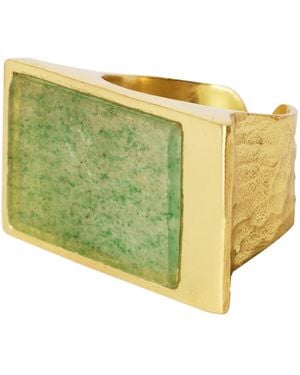 YAA YAA LONDON Confidence Strawberry Quartz Gemstone Vermeil Ring - Green