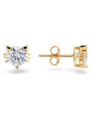 Kylie Harper Diamond Cz Kitty Cat Stud Earrings - Metallic