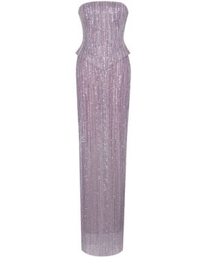 Miss Circle New York Tosca Beaded Gradient Strapless Peplum Maxi Dress - Purple