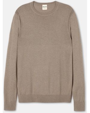 Salts Cashmere Neutrals Fine Knitted Crew Neck Jumper - Natural