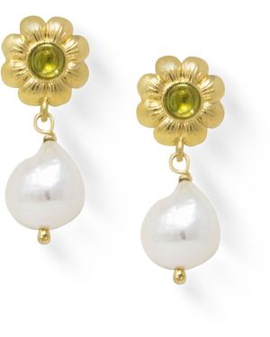 Vintouch Italy Mini Flower-Plated Peridot Earrings - Metallic