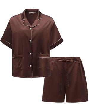 NOT JUST PAJAMA Timeless Collection Silk Short Pyjama Set - Brown