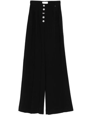 Nissa Embellished-Button Wide-Leg Pants - Black