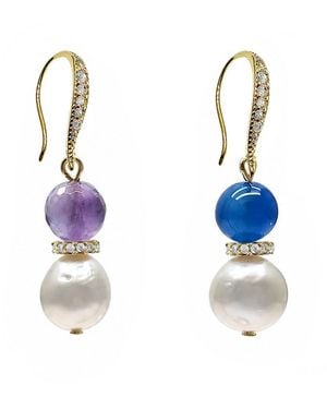 Farra Amethyst And Agate With Freshwater Pearl Dangle Earrings - Blue