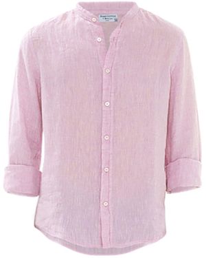 Haris Cotton Slim Fit Mandrin Neck Linen Melange Dye Shirt - Pink