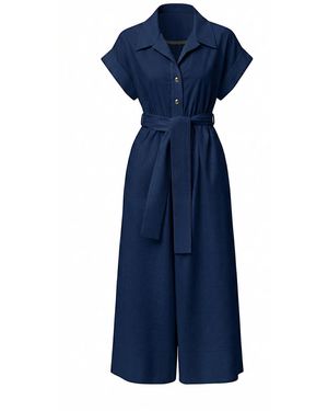 Exquise Leatrice Short Sleeve Belted Midi Jumpsuit - Blue