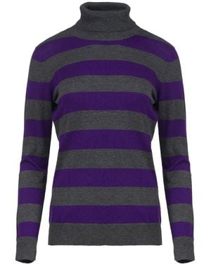 Conquista Fitted Long Sleeve Striped Knit Polo Neck Jumper - Blue