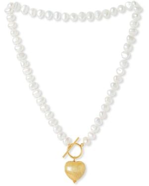 Pearls of the Orient Online Amare Single Strand Irregular Cultured Freshwater Pearl Necklace With Brushed Heart - Metallic