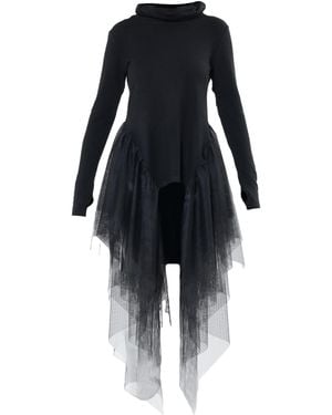 Metamorph Knitted Turtleneck Tunic With Tulle - Black
