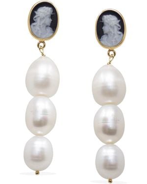 Vintouch Italy Portrait Of A Girl Cameo And Pearl Earrings - White
