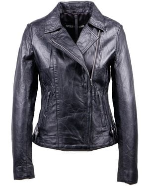 Freaky Nation Crinkled Leather Biker Jacket - Blue