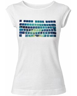 Conquista Abstract Mosaic Print Cap-Sleeve Cotton Top - White