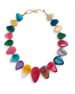 Way to Chic Multicolour Agate Statement Necklace With-Plated Accents - Red
