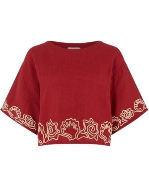 Raffya Milly Embroidered Split Open Back Blouse