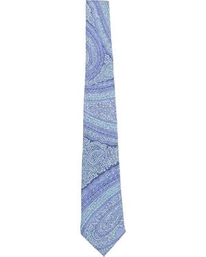 lords of harlech Taddeo Paisley Oxford Merino Tie - Blue