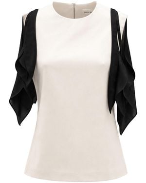 Julia Allert Neutrals Designer Fitted Sleeveless Top, Floral Accent – Ivory - Natural