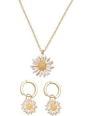 Fable England Daisy Huggie Earrings & Daisy Chain Necklace Set - Metallic