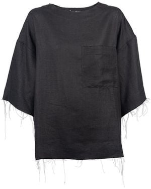 Una Berzina Linen Oversized T-Shirt - Black