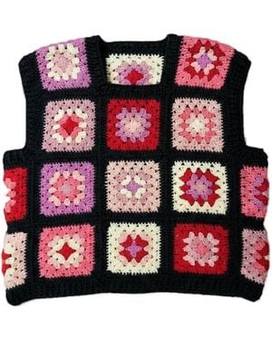 Ana Chic Duskrose Granny Square Handmade Crochet Waistcoat - Red