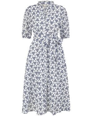 Yumi' Cotton Broderie Anglaise Midi Shirt Dress - Blue