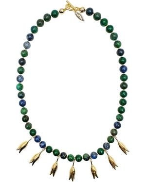 Farra Phoenix Lapis With Flower Pendants Statement Necklace - Green